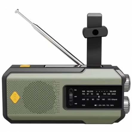 Emergency radio with power bank and flashlight