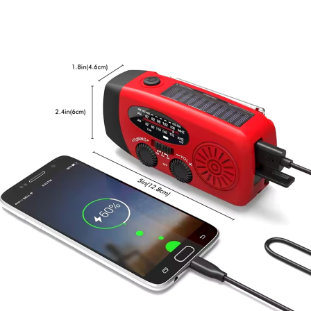 Crank radio with flashlight and 2000 mah powerbank