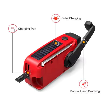 Crank radio with flashlight and 2000 mah powerbank